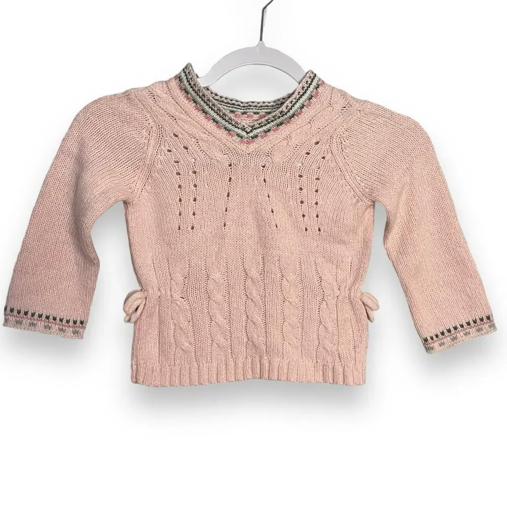 Carter's Long Sleeve Cable Knit Sweater Toddler Girls 2T Pink Mixed Media Casual